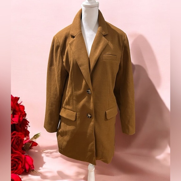 Brown Oversized Blazer with Notched Lapels - Picture 1 of 9